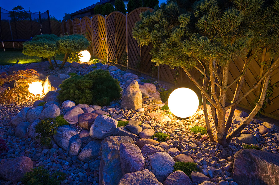 garden landscape with circle lighting 